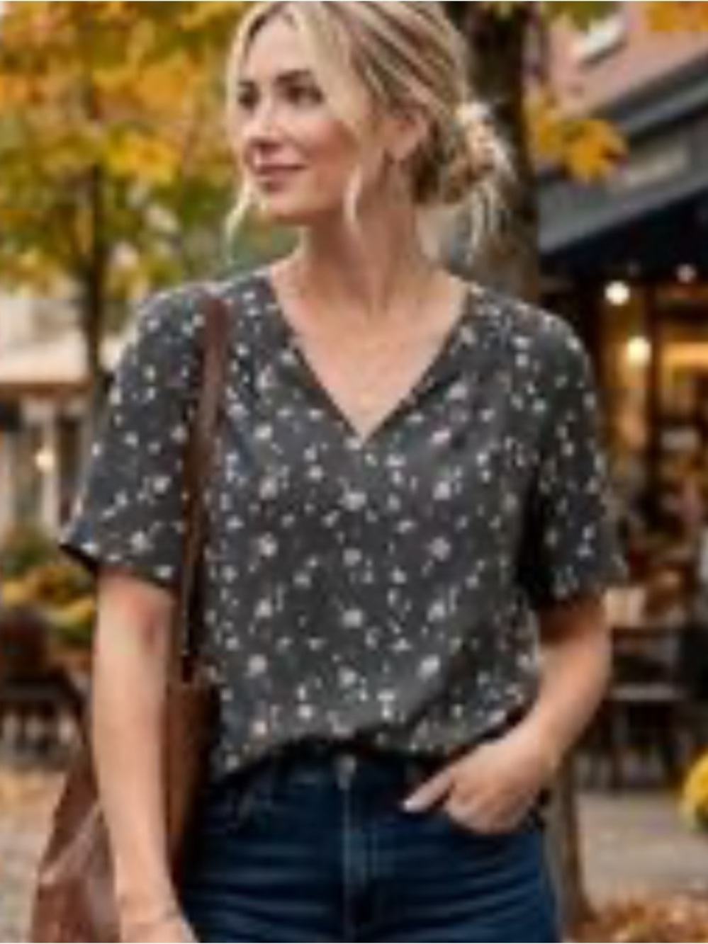 Denver Hayes Blue Floral Short Sleeve V-Neck Blouse Size 2XL TSTOP19
